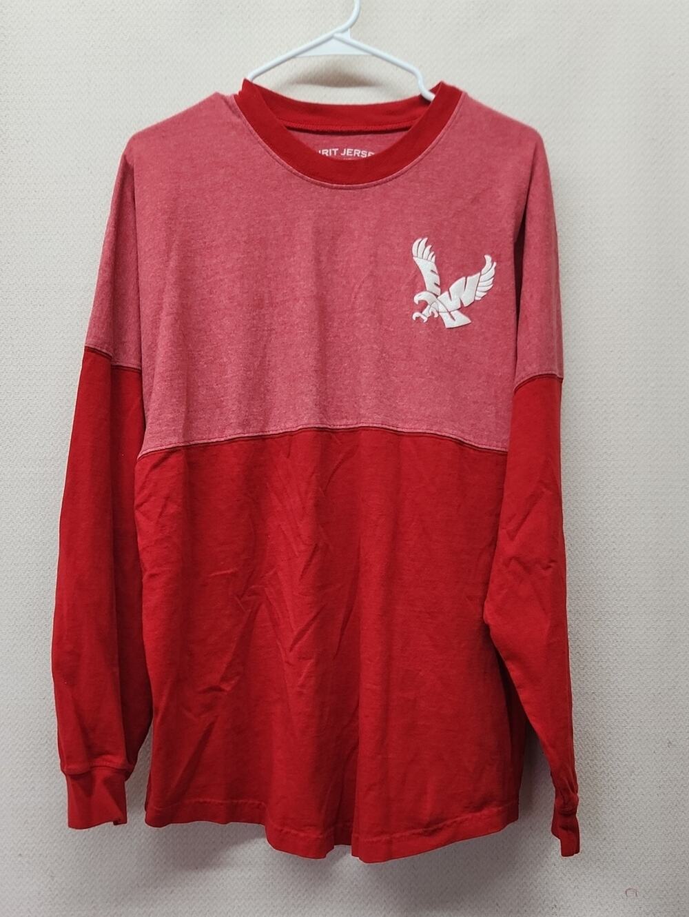 Two-Tone Red Long Sleeve Tee with Eagle Graphic